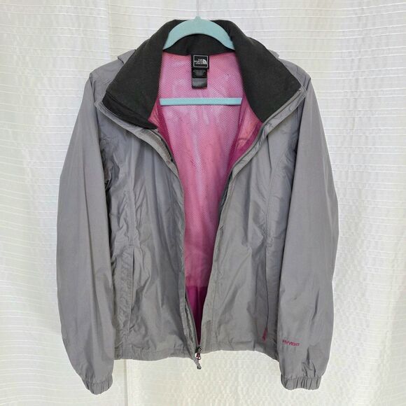 The North Face HyVent Windbreaker/Rain Jacket Woman's M Hooded Shell Gray/Pink - Picture 12 of 12